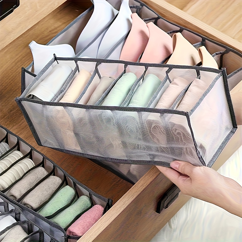 Drawer Organizer Peg - 7グリッド下着収納オーガナイザー、靴下収納ボックス、折りたたみ式クローゼットオーガナイザー、下着、靴下、ブラジャー用引き出し仕切りボックス