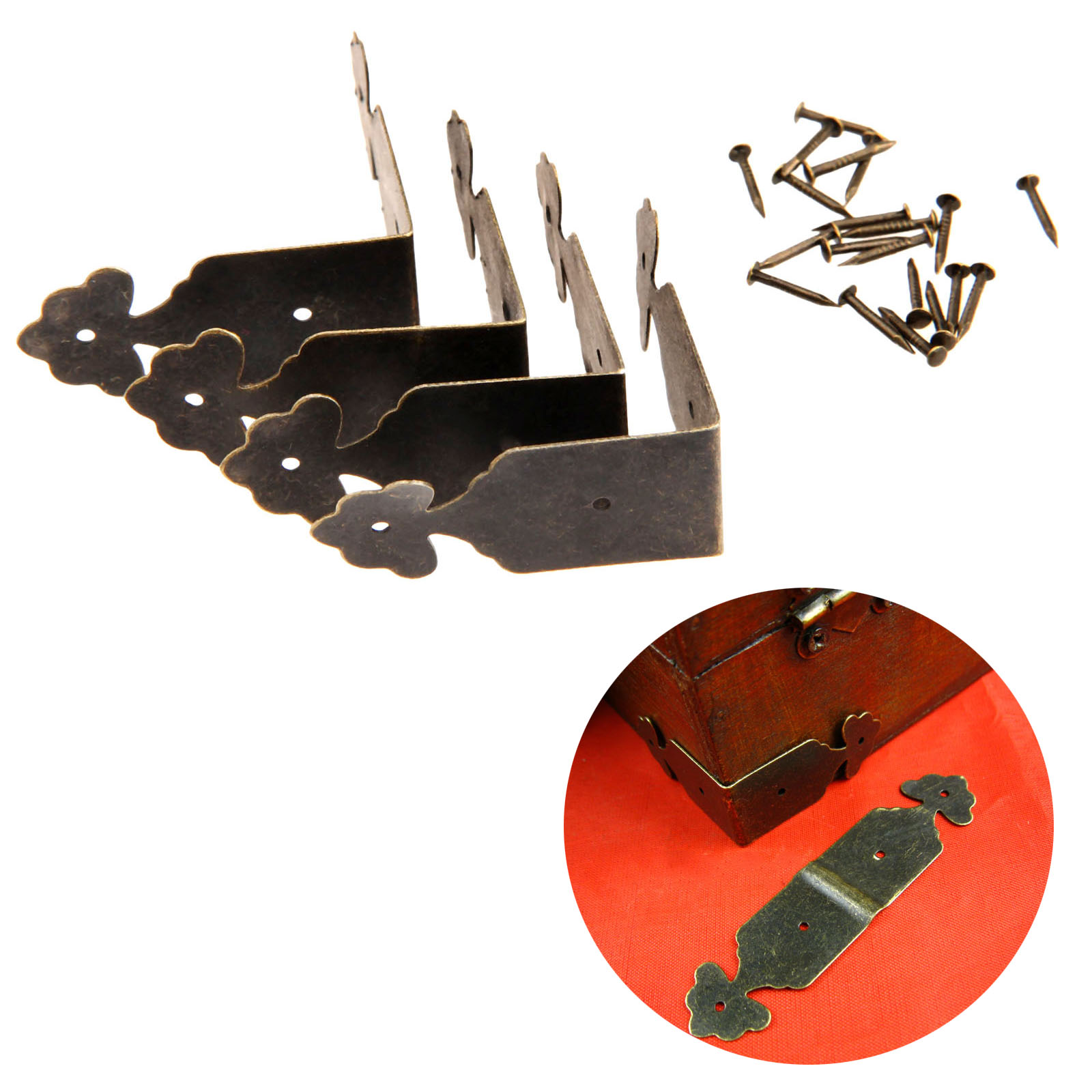 Furniture Hardware Nails - 装飾的な鉄の花のコーナープロテクター,4個,ボックスカバー,机の脚,アンティークブロンズの家具アクセサリー,釘