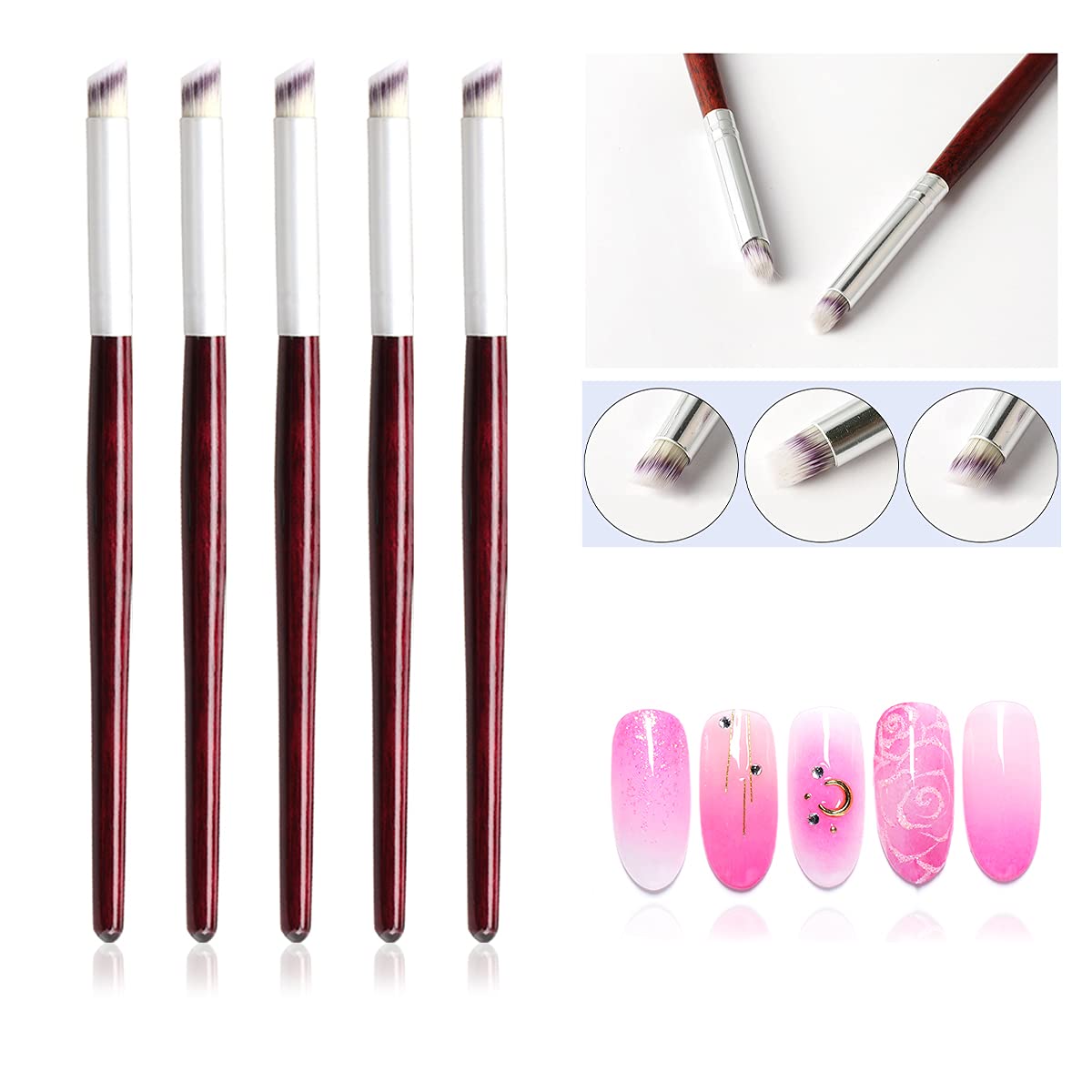 Furniture Hardware Nails - 1/2/3/5 個木製ハンドルネイルオンブルブラシセットグラデーションペイントツールアクリルジェルネイルアートデザイン用