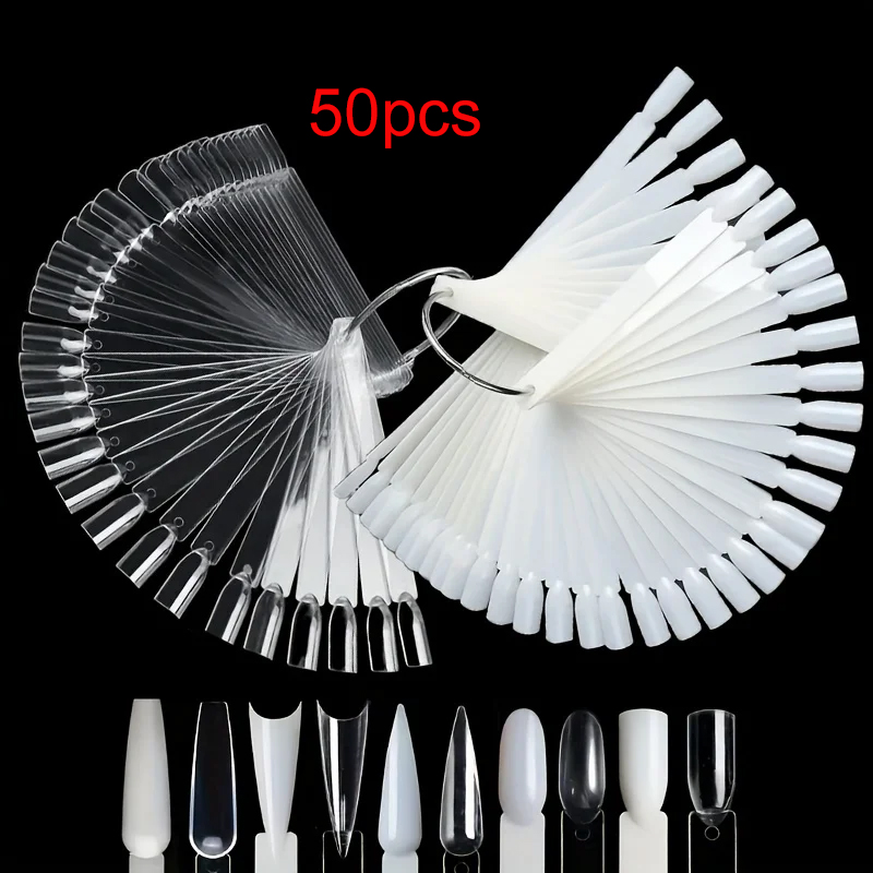 Furniture Hardware Nails - リング付きネイルサンプルスティック50本、クリアな扇形ネイル練習用ディスプレイチップ、ネイルサンプルスティック、ネイルアート練習用カラフルディスプレイ