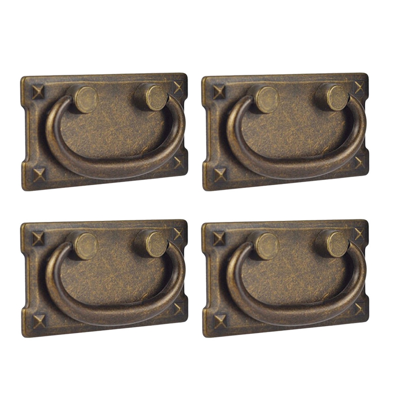 4ピースヴィンテージアンティークブロンズ引き出しリングプルハ - Furniture Hardware Pulls のレビューと価格