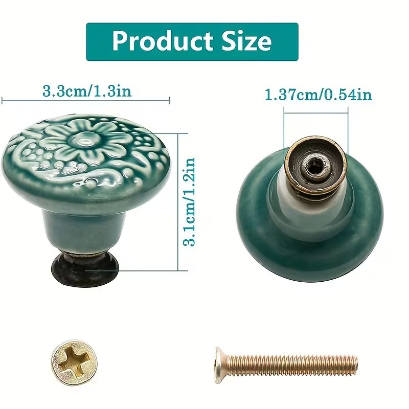 12個のセラミック製キャビネットノブ、花柄デザイン、耐久性の - Furniture Hardware Kit のレビューと価格