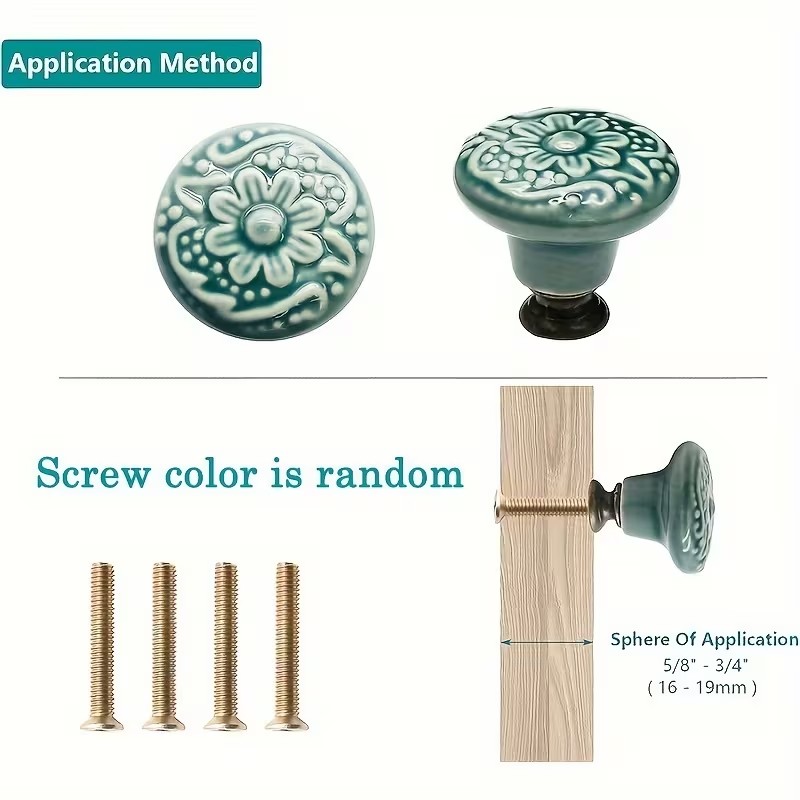 12個のセラミック製キャビネットノブ、花柄デザイン、耐久性の - Furniture Hardware Kit のレビューと価格