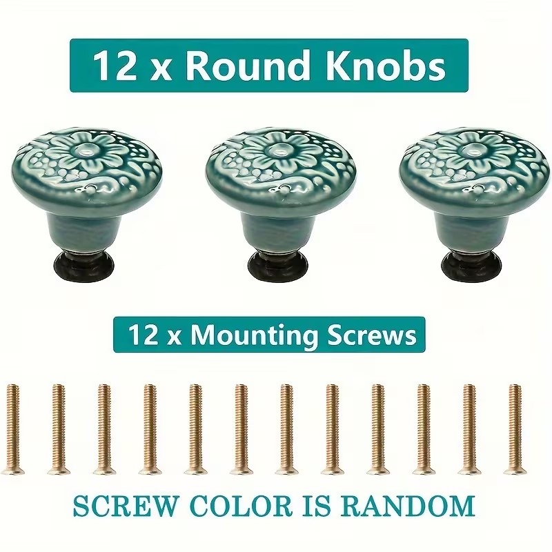 12個のセラミック製キャビネットノブ、花柄デザイン、耐久性の - Furniture Hardware Kit のレビューと価格