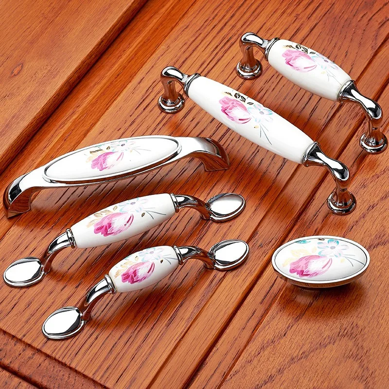 チューリップセラミックドアハンドル、シルバー引き出しプル、ヴ - Vintage Furniture Hardware Pulls のレビューと価格