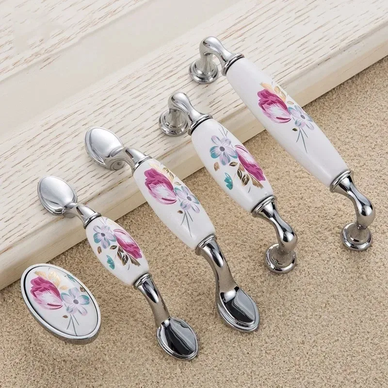 チューリップセラミックドアハンドル、シルバー引き出しプル、ヴ - Vintage Furniture Hardware Pulls のレビューと価格